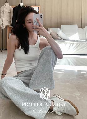 PEACHES ALL DAY D家钻钻中低腰薄绒孕妇友好百搭舒适卫裤