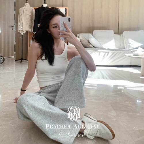 烫钻薄绒灰色裸粉色孕妇宽松卫裤