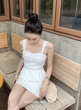 PEACHES ALL DAY温柔耳语蝴蝶结法式少女荷叶边吊带半裙气质套装