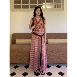 裙装 夏薄款 女无袖 时尚 两件套S 潮流格纹套装