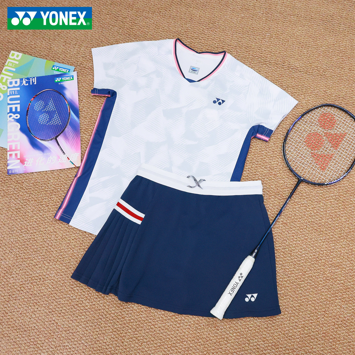正品YONEX尤尼克斯羽毛球服女款2102326BCR短袖套装运动比赛队服