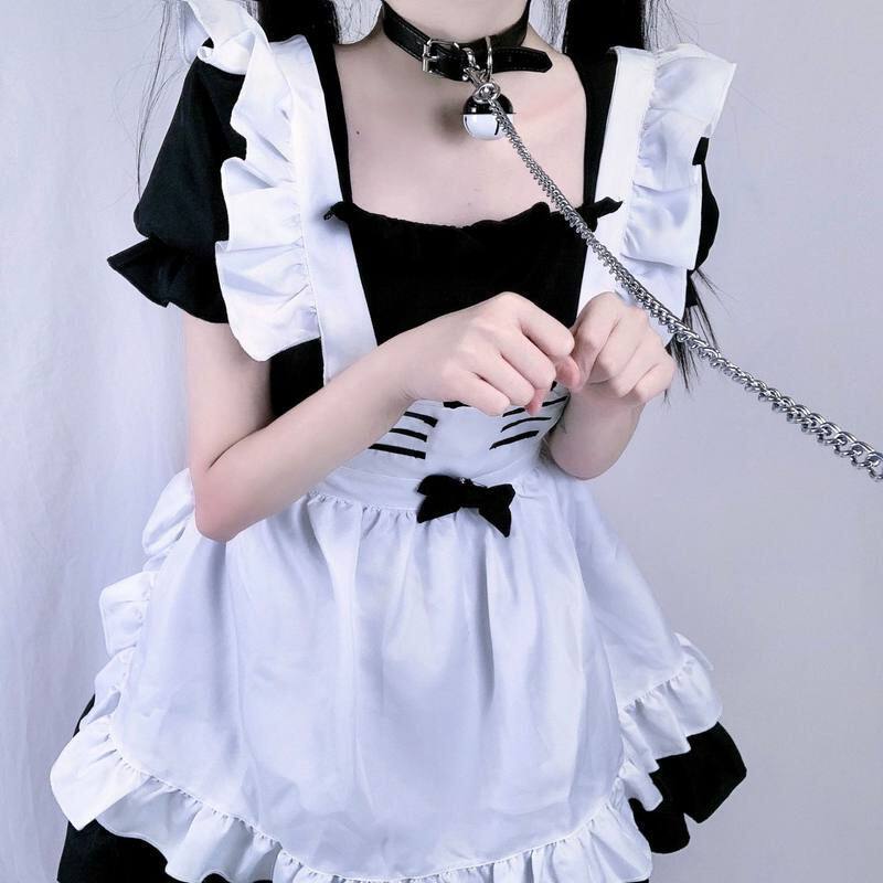 猫咪可爱洋装少女日系装软妹连衣裙二次元洛丽塔女仆lolita黑白