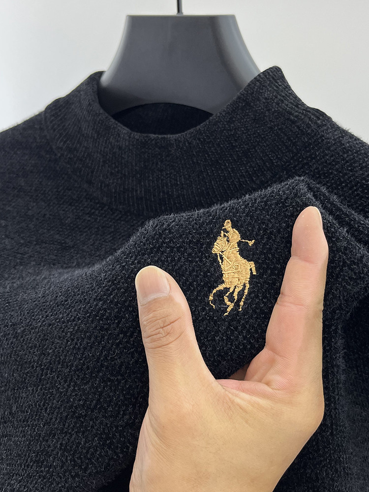 正品保罗雪尼尔毛衣加绒加厚保暖男士半高领一体绒针织线衣打底衫