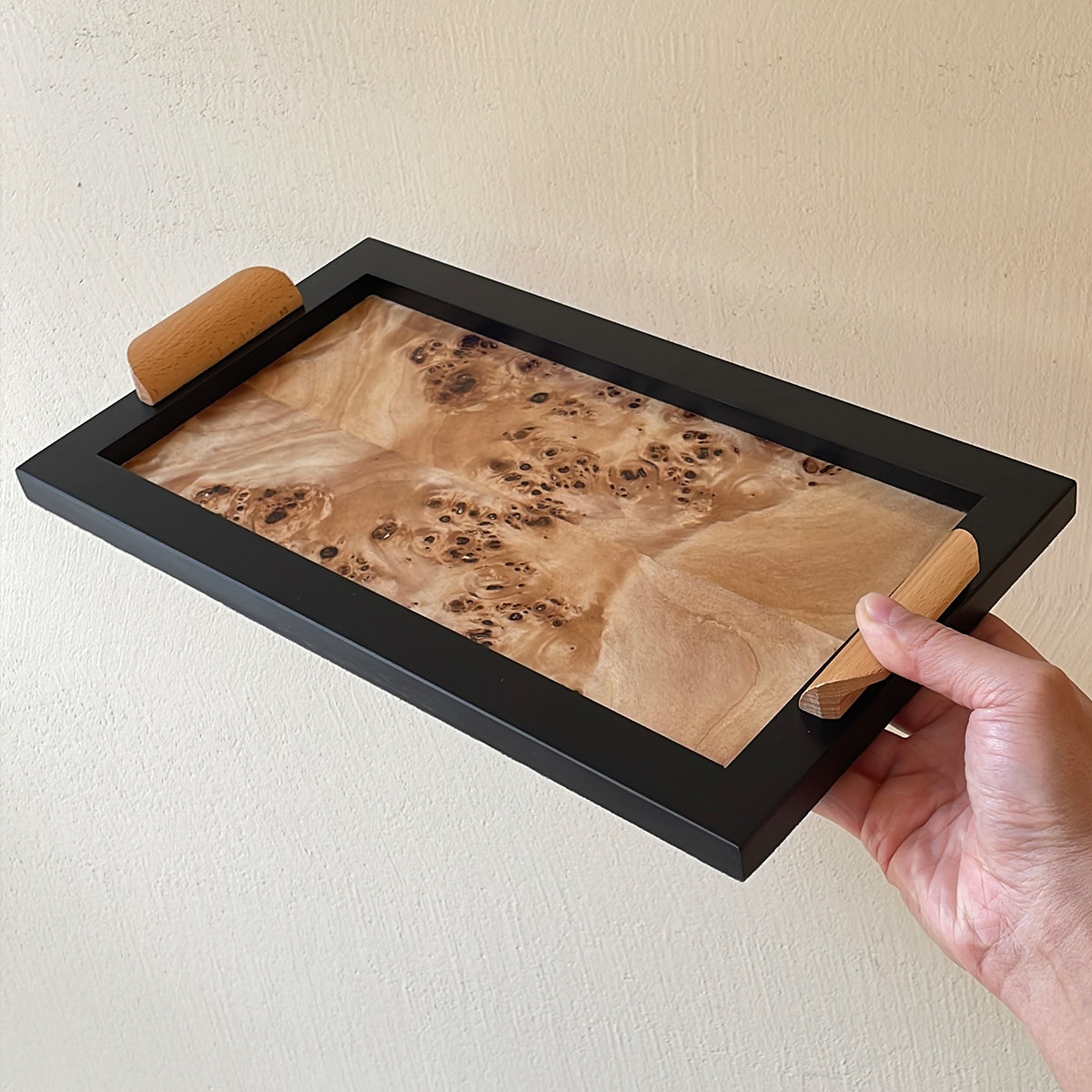 oakliving创意实木长方形收纳盘手柄托盘中古风香薰盘小吃餐盘