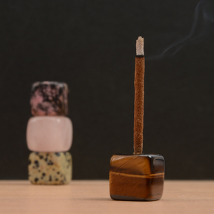 oakliving天然水晶石玛瑙方块线香底座家用摆件装 饰香薰香插石