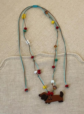 2025新品糖果腊肠狗彩色串珠腊肠小狗项链女毛衣链项链