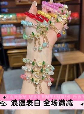新款超仙手链山茶花水晶串珠手串爆款彩色小邹菊学生版ins手饰品