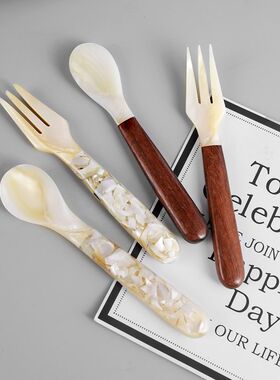 Jinsmon 简约创意贝壳勺咖啡勺西式冰淇蛋糕甜品木柄搅拌勺高颜值