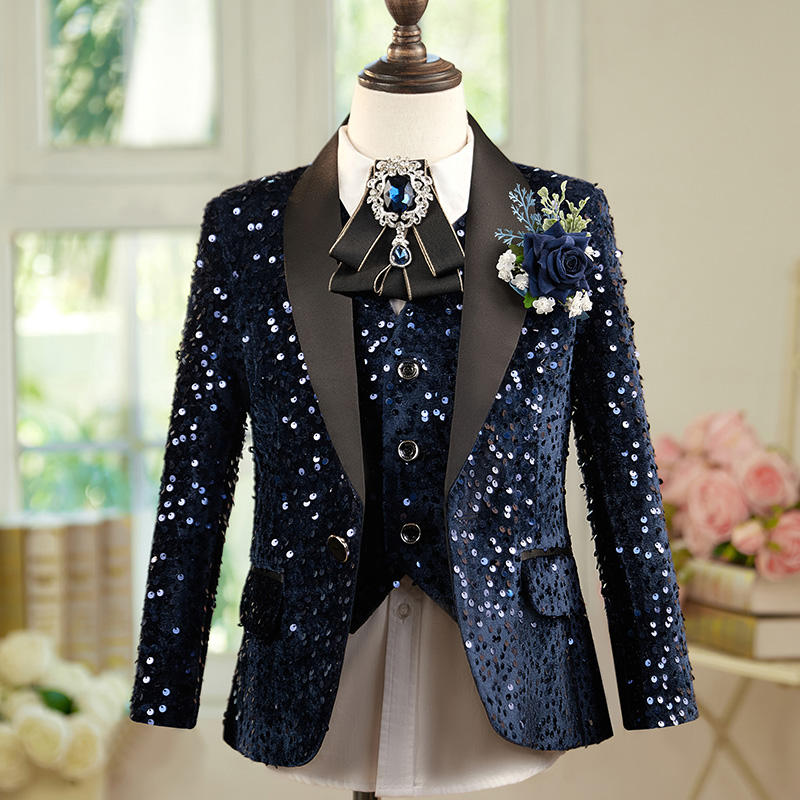 儿童藏青色西装套装演出服