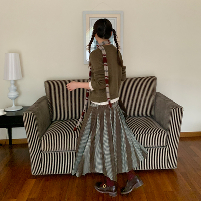 尺尺间Lsland韩系复古设计感拼接半身裙女秋冬季系带宽松a字长裙