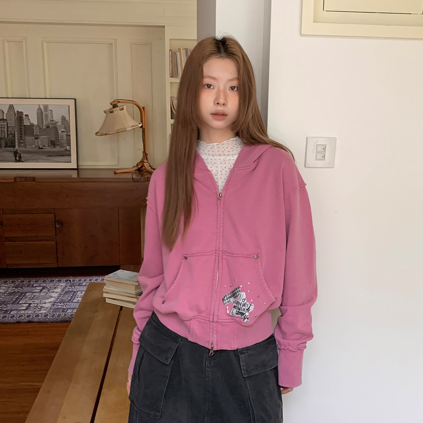 尺尺间Lsland复古水洗连帽卫衣外套女秋季新款短款毛边设计感开衫,女装/女士精品,卫衣/绒衫,淘宝优惠券,粉丝福利购,淘宝优惠卷