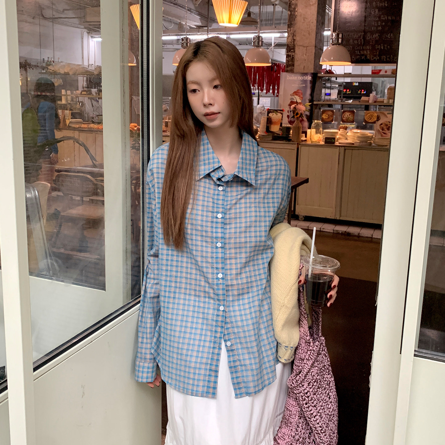 尺尺间Lsland复古蓝色格子衬衫外套女秋季新款宽松文艺慵懒风衬衣,女装/女士精品,衬衫,淘宝优惠券,粉丝福利购,淘宝优惠卷