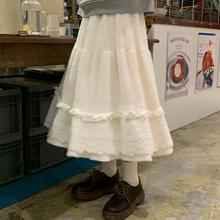 尺尺间Lsland绒感白色半身长裙女秋冬新款加厚高克重花边a字裙