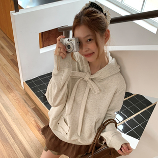 刺绣简约宽松上衣 新款 尺尺间Lsland 韩系设计感连帽卫衣女秋季