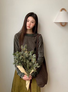 尺尺间Lsland韩系木耳花边圆领长袖t恤女秋季新款修身显瘦上衣