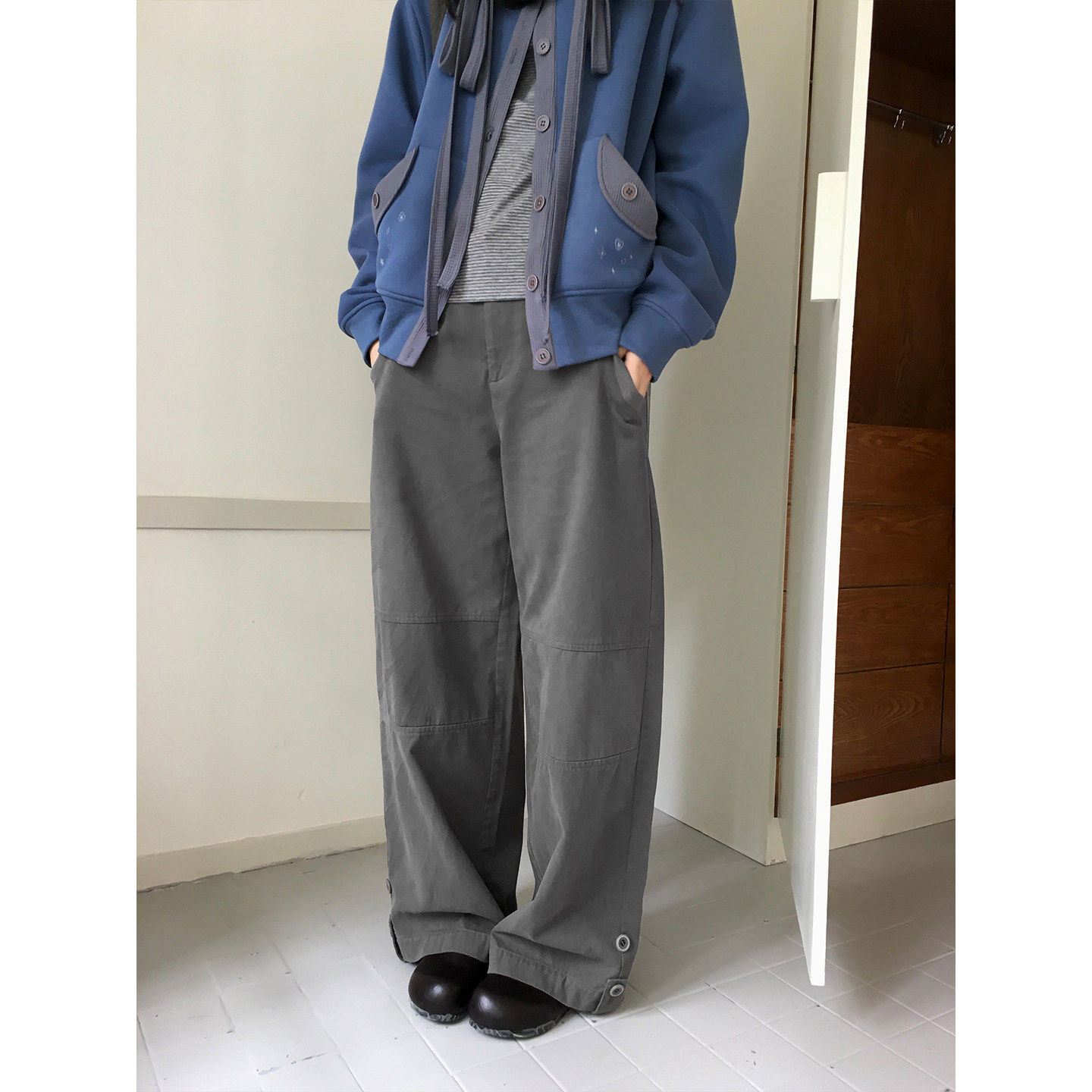 尺尺间Lsland韩系宽松直筒休闲裤女秋季新款垂感高腰设计感阔腿裤