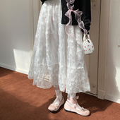 尺尺间Lsland韩系白色蕾丝半身裙女秋新款 设计感a字显瘦中长半裙