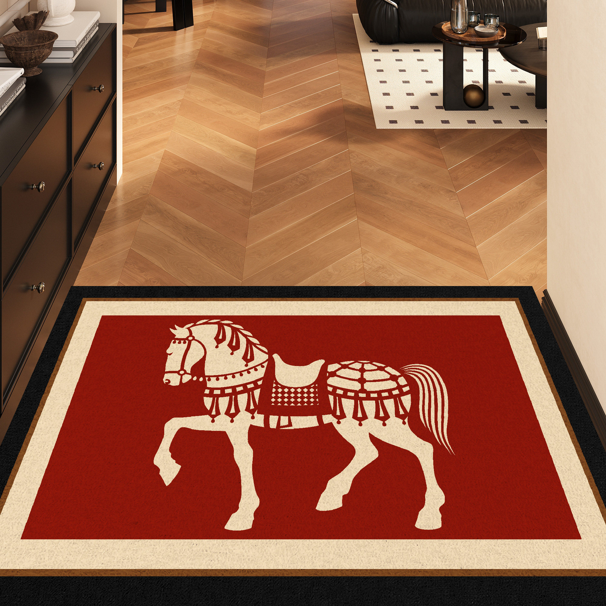 2026新年马年入户门地垫丝圈进门门垫中古风门口玄关脚垫子可裁剪,居家布艺,入户地垫,淘宝优惠券,粉丝福利购,淘宝优惠卷