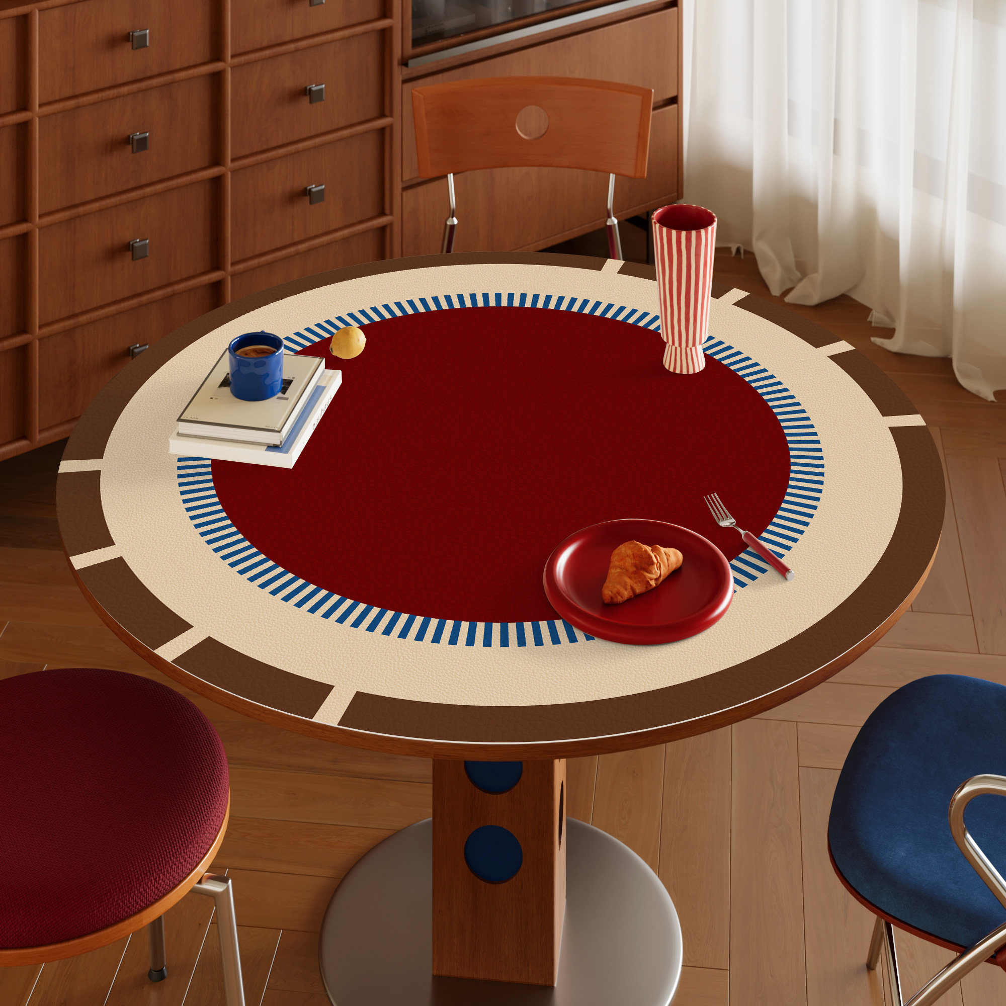 新年红色圆桌垫中古包豪斯高级感防水防油圆形茶几保护垫皮革桌布,居家布艺,桌布,淘宝优惠券,粉丝福利购,淘宝优惠卷