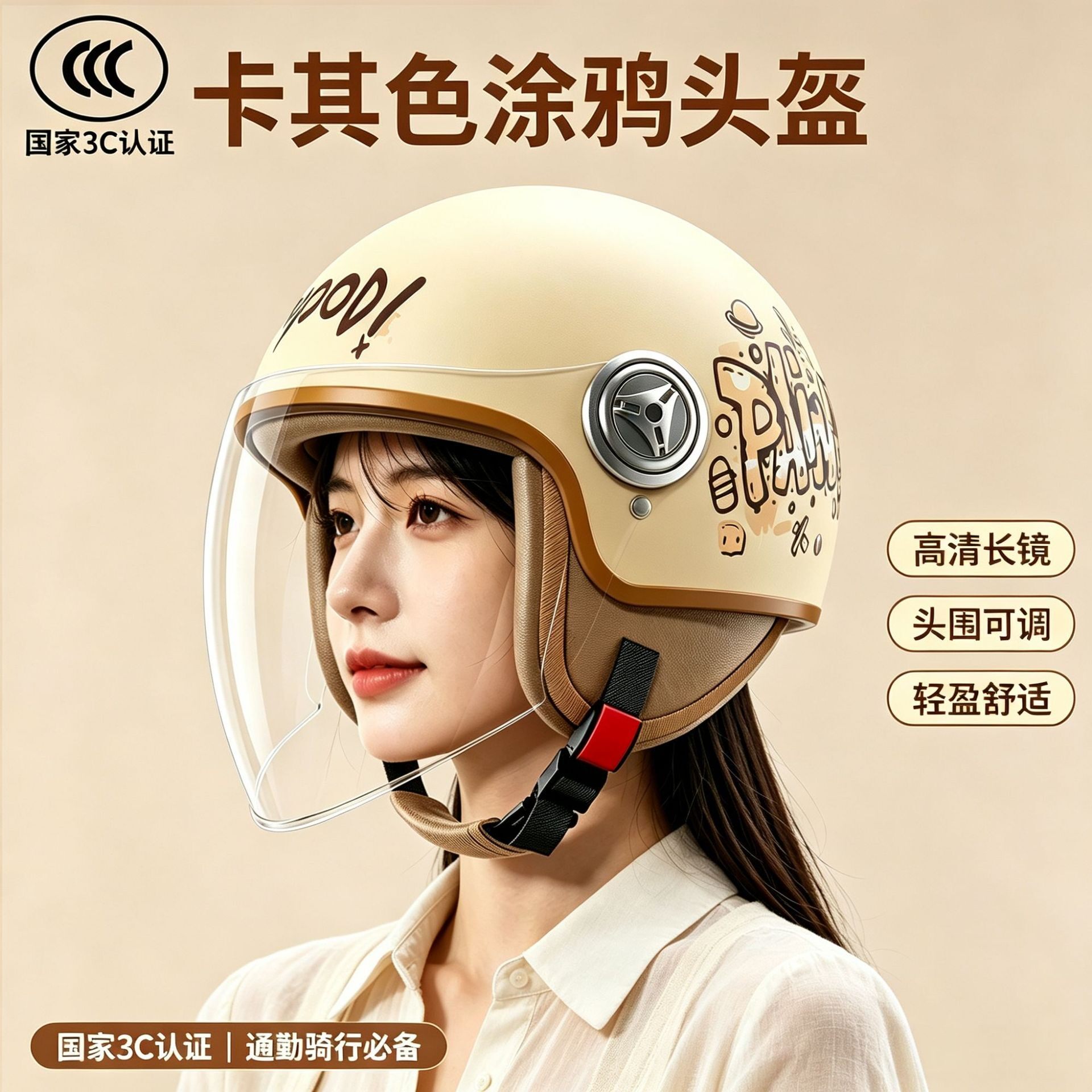 3C认证可拆护耳复古电动摩托头盔