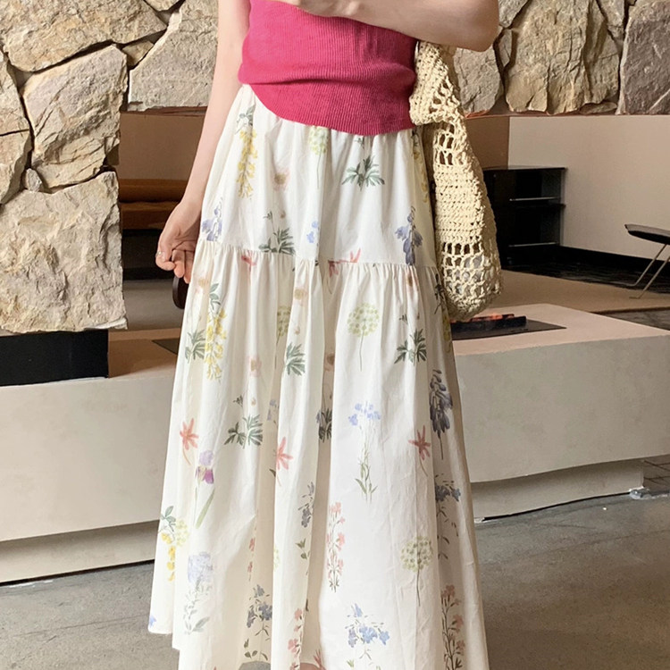 温柔风百搭碎花半身裙女春夏季中长款复古松紧裙子绝美高腰a字裙