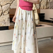 温柔风百搭碎花半身裙女春夏季 复古松紧裙子绝美高腰a字裙 中长款