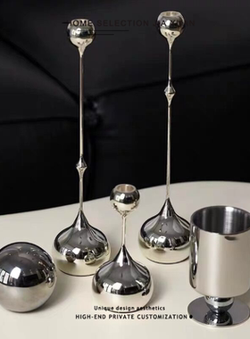 家选银色水滴烛台摆件ins风氛围感客厅卧室软装轻奢装饰拍摄道具