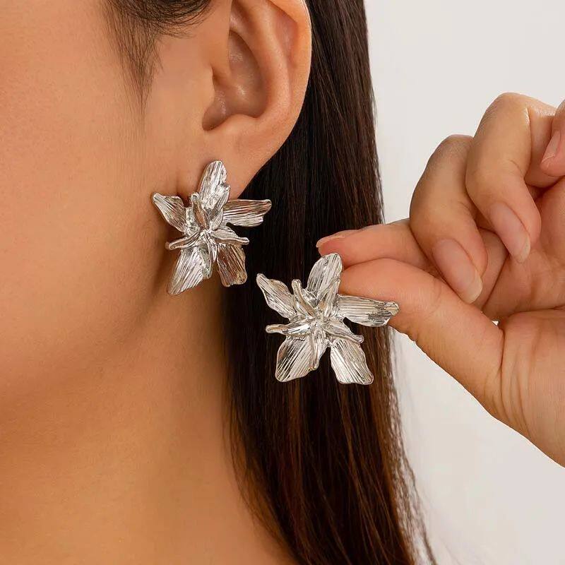 Vintage Gold Flower Earrings Large 2024 Metal Studs - Taobao product photo 3