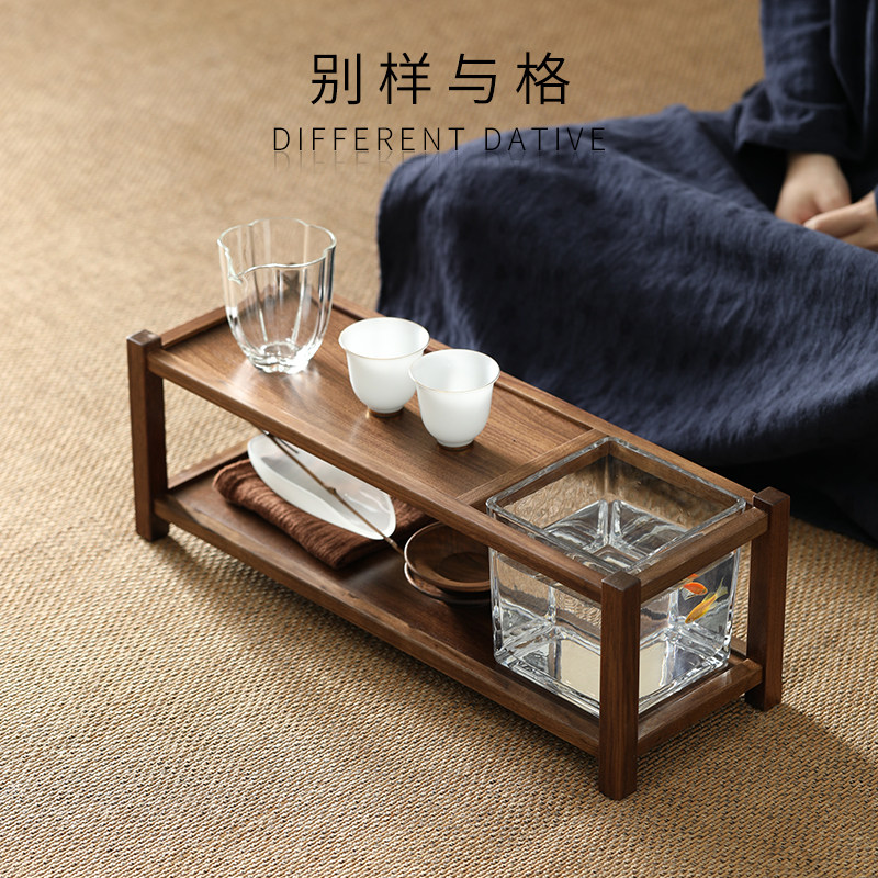 北美黑胡桃木茶杯架子茶具茶器收纳层架茶桌紫砂壶摆放博古架置物