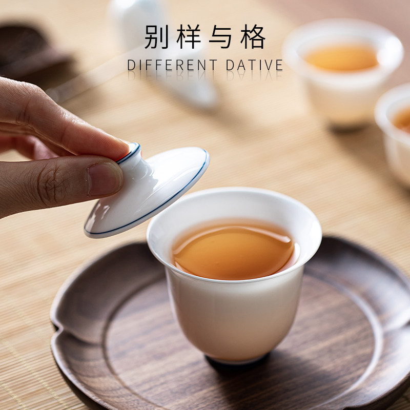 迷你盖碗茶杯白瓷单个高档泡茶茶碗带盖手绘青花瓷功夫茶具小容量