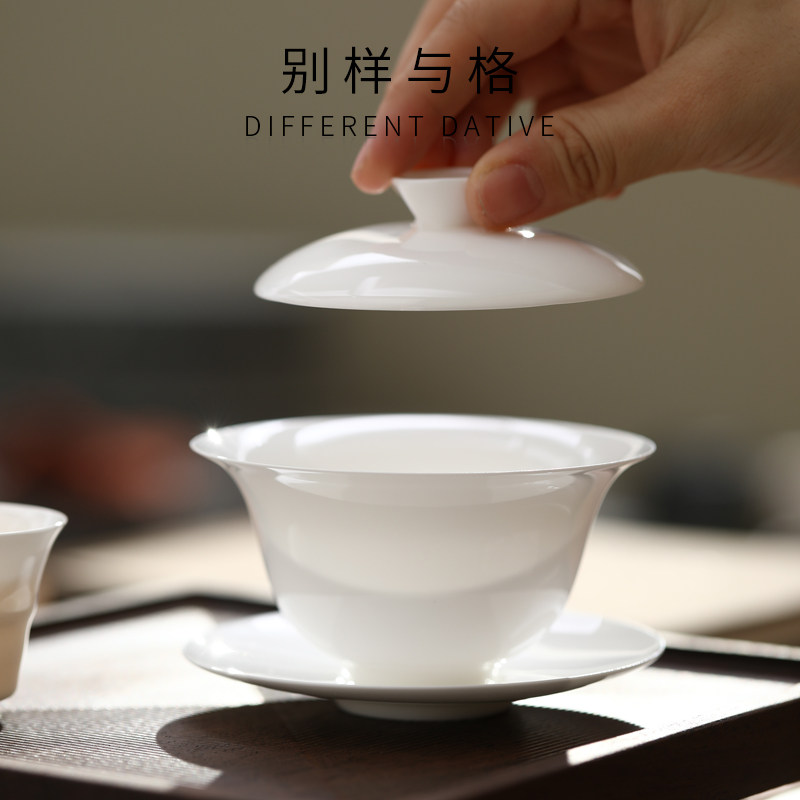 潮州超薄胎骨瓷三才盖碗大撇口不烫手盖碗茶杯泡茶功夫茶具茶碗杯