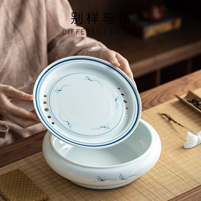 茶盘家用茶海沥水盘陶瓷圆形储水盘办公会客小型干泡茶台茶具托盘