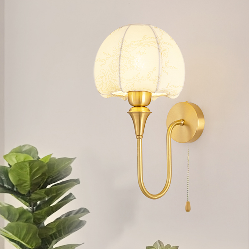 中古全铜壁灯带拉绳线开关客厅电视背景墙卧室床头灯法式主卧墙灯