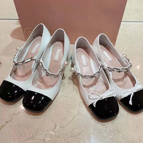 高定版miu家真皮玛丽珍单鞋女