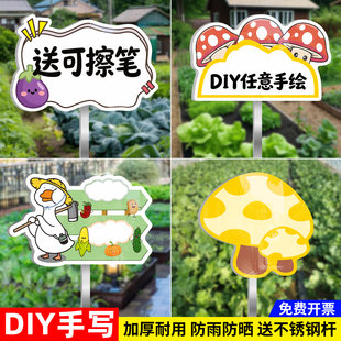 菜地标识牌幼儿园爱护花草草坪警示种植园菜园提示户外防水可擦写DIY空白插地牌子定制劳动实践基地班级班牌
