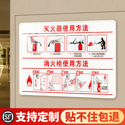 灭火器使用方法标识牌示意图步骤说明提示贴纸消火栓消防栓指示标牌定制公司小区物业灭火器放置点创意标志贴