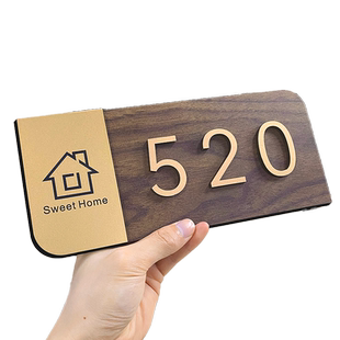 复古中式门牌订制房间号码牌家用高级感酒店门贴公寓防盗门数字贴楼房房门挂牌木制入户门装饰自粘免打孔定制