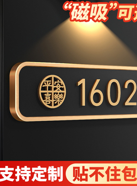磁吸门牌号高级感轻奢创意定制酒店门口数字贴房号出租房房间2026年新款入户门装饰自粘免打孔号码牌家用定做