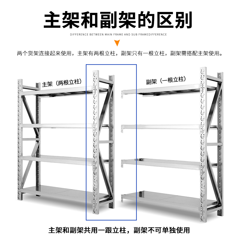 不锈钢重型货架仓储仓库商用置物架厨房冷库冻库地下室多层储物架 商业/办公家具 仓储货架 原图主图