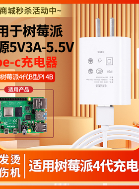 适用于树莓派4代通用电源 5V3A-5.5Vtype-c接口适用树莓派4代B型PI 4B充电器插头