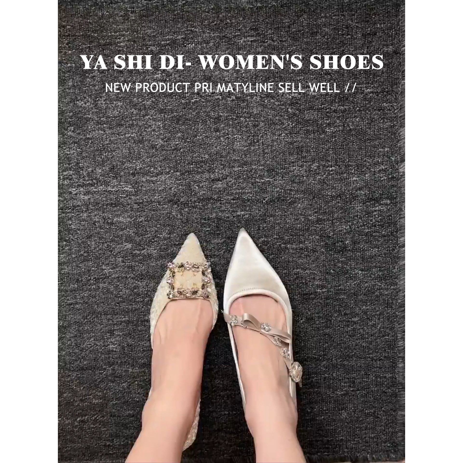 新款高级感高跟鞋女婚鞋新娘鞋不累脚配婚纱细跟水钻缎面尖头单鞋