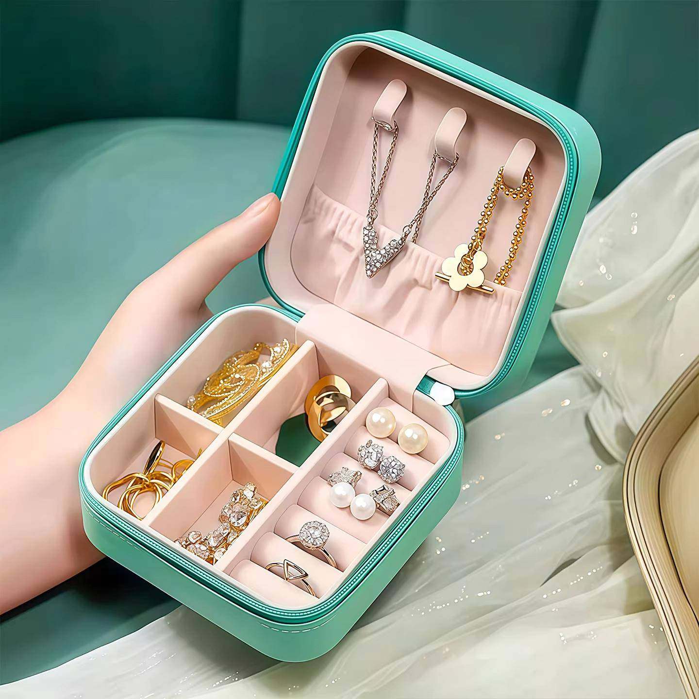 可携式首饰收纳盒旅行高档精致小巧耳针戒指项链耳环手饰迷你盒,收纳整理,首饰盒,淘宝优惠券,粉丝福利购,淘宝优惠卷