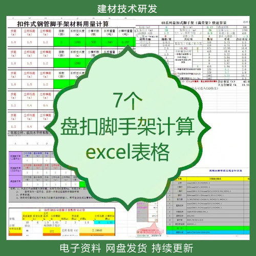 盘扣脚手架计算excel表格工程量材料速算扣件式钢管梁板模板用量