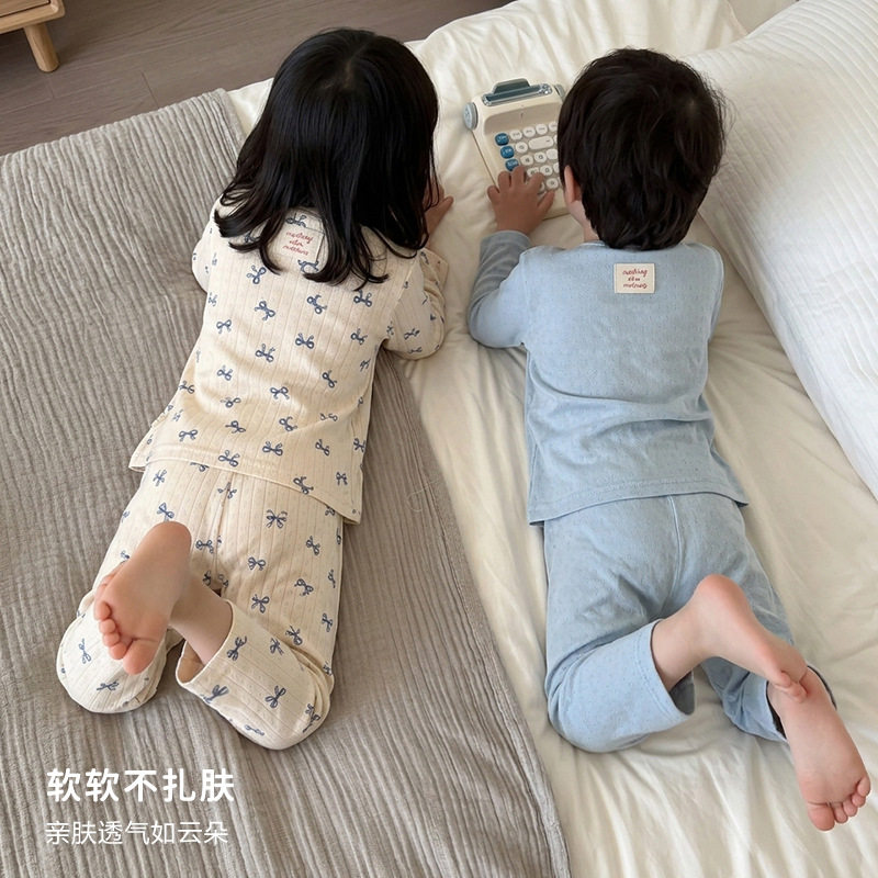 儿童秋冬季新款家居服套装纯棉a类打底衫男女宝宝秋衣+秋裤两件套