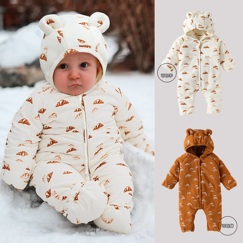 KIKOBABY冬季连帽棉服婴儿包手包脚衣服北欧风夹棉保暖加厚棉衣