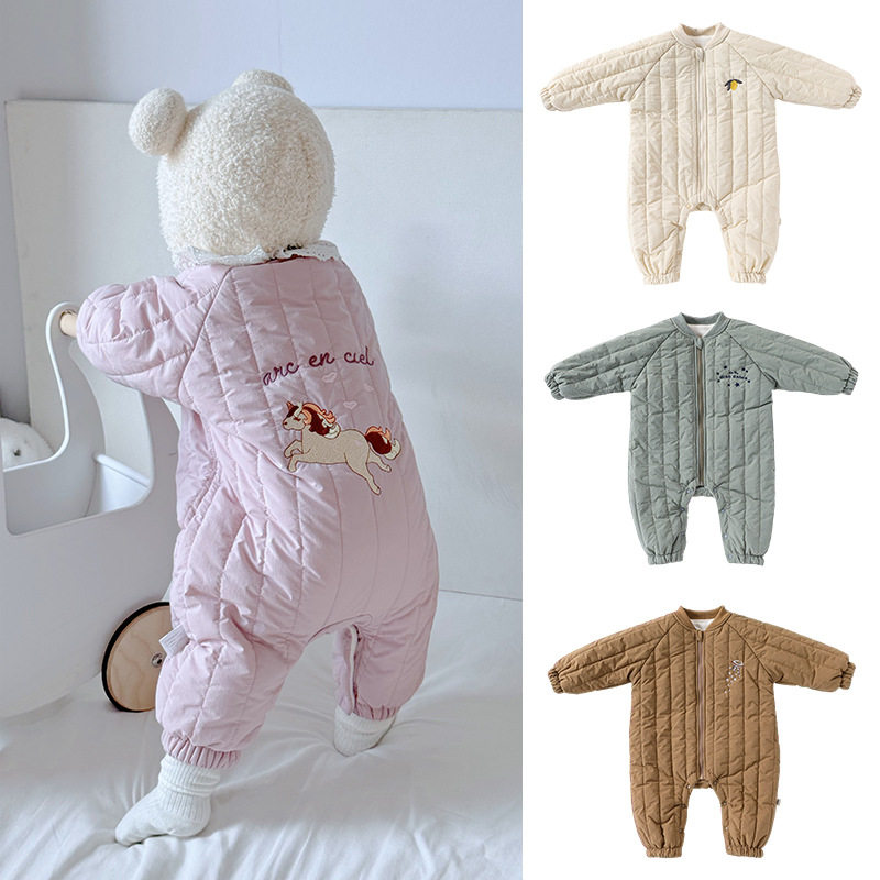 KIKOBABY婴儿刺绣夹棉连体衣男女宝宝秋冬衣服外出服加厚保暖棉服