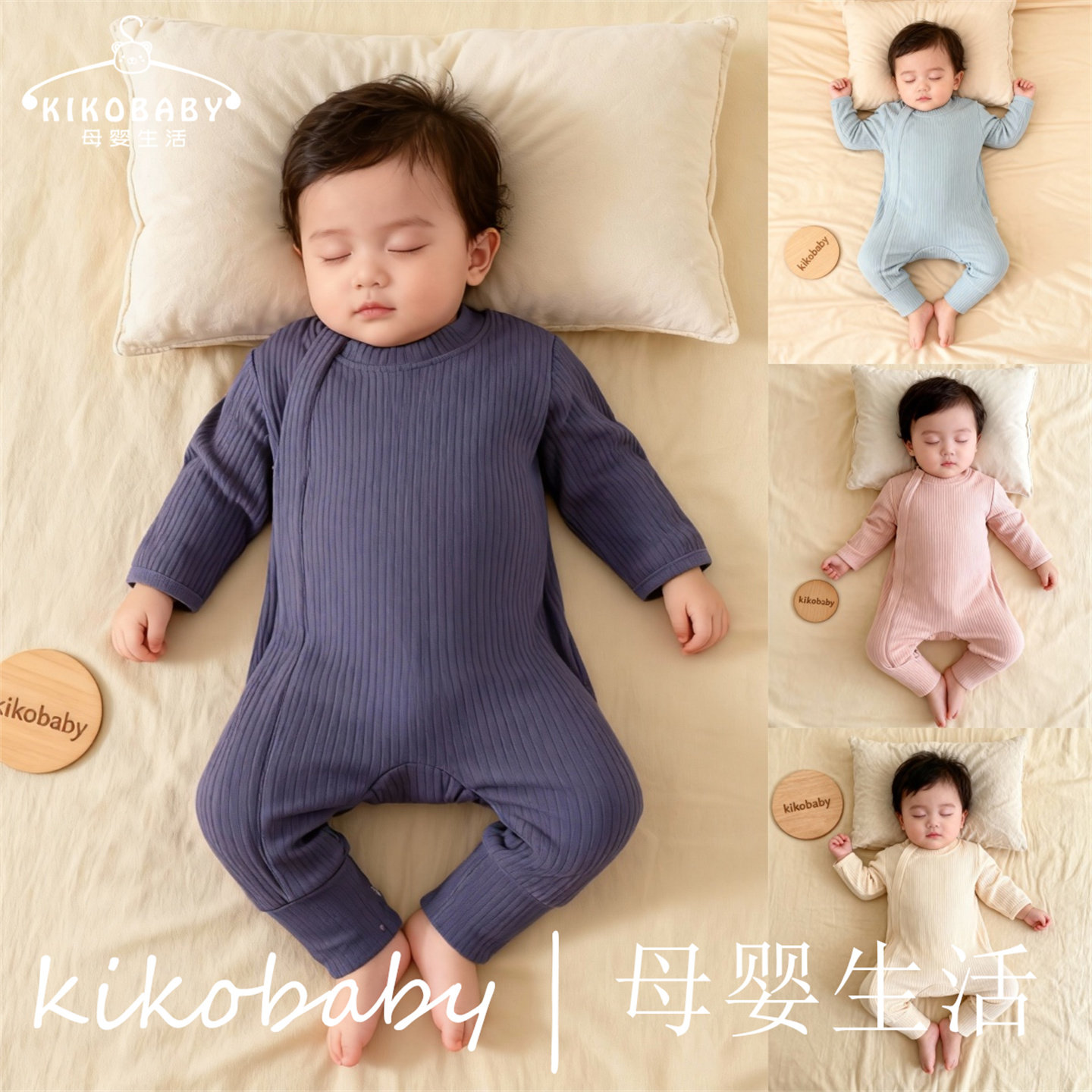 KIKOBABY宝宝连体衣包手包脚拉链睡衣婴儿爬服月子服新生儿连身衣