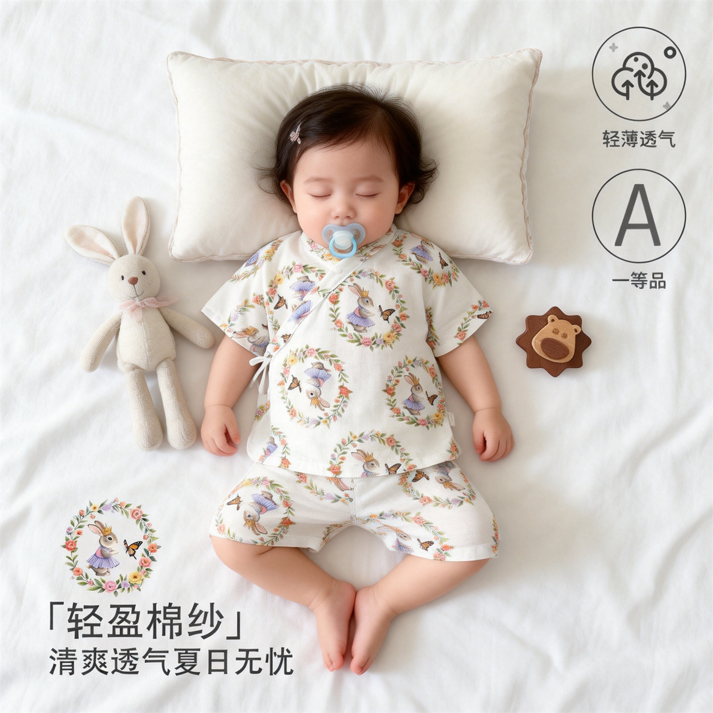夏季婴儿衣服棉纱a类双层纱布男宝宝和风周岁家居服短袖短裤套装