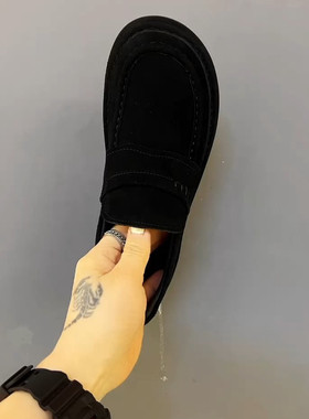 广州新款男鞋商务休闲一脚蹬反绒豆豆鞋懒人驾车皮鞋软单鞋-50890