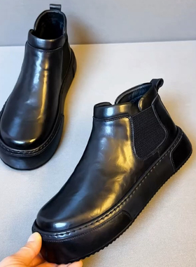 广州秋冬新款潮流时尚头层牛皮一脚蹬加绒短靴休闲男鞋保暖-28312